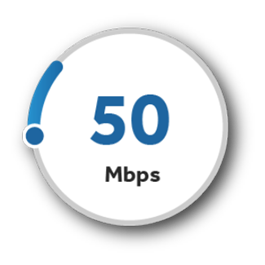 Gauge that shows 50 Mbps